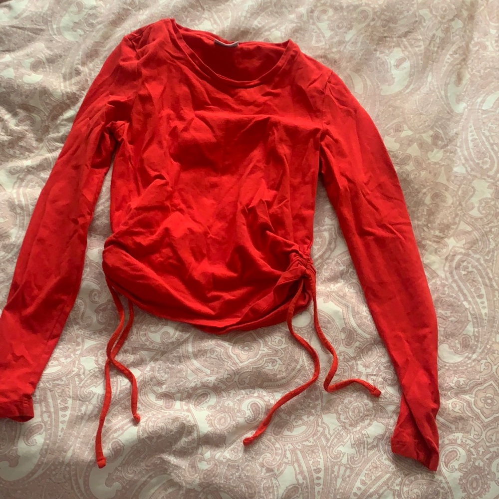 Noisy May red long sleeve side cinched tie shirt